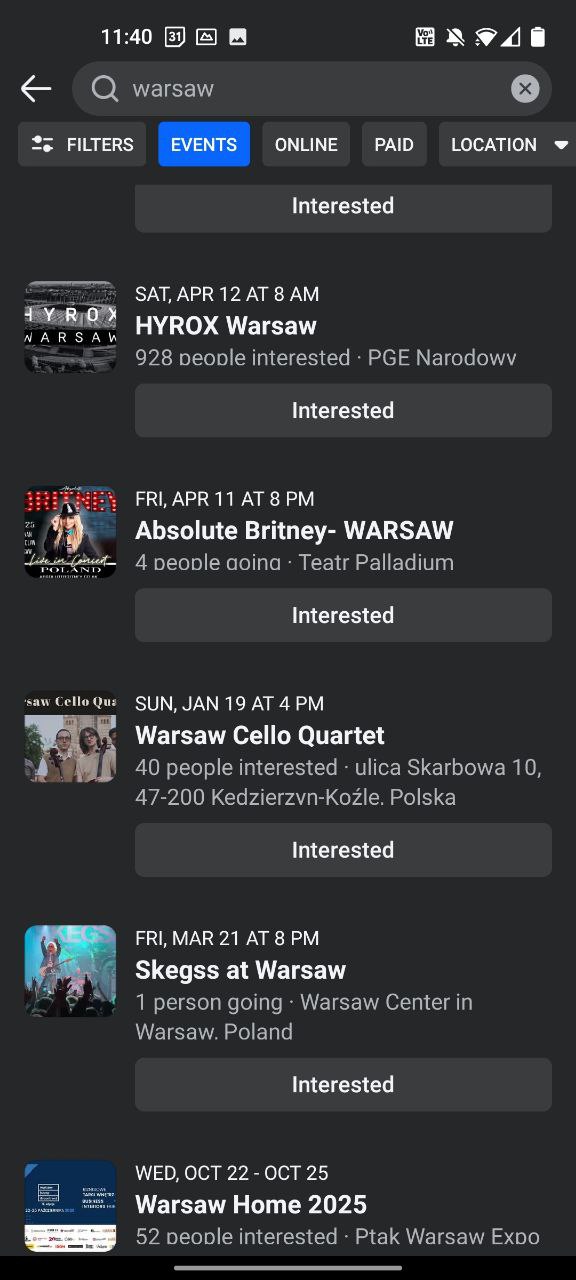 Facebook Events in Warsaw